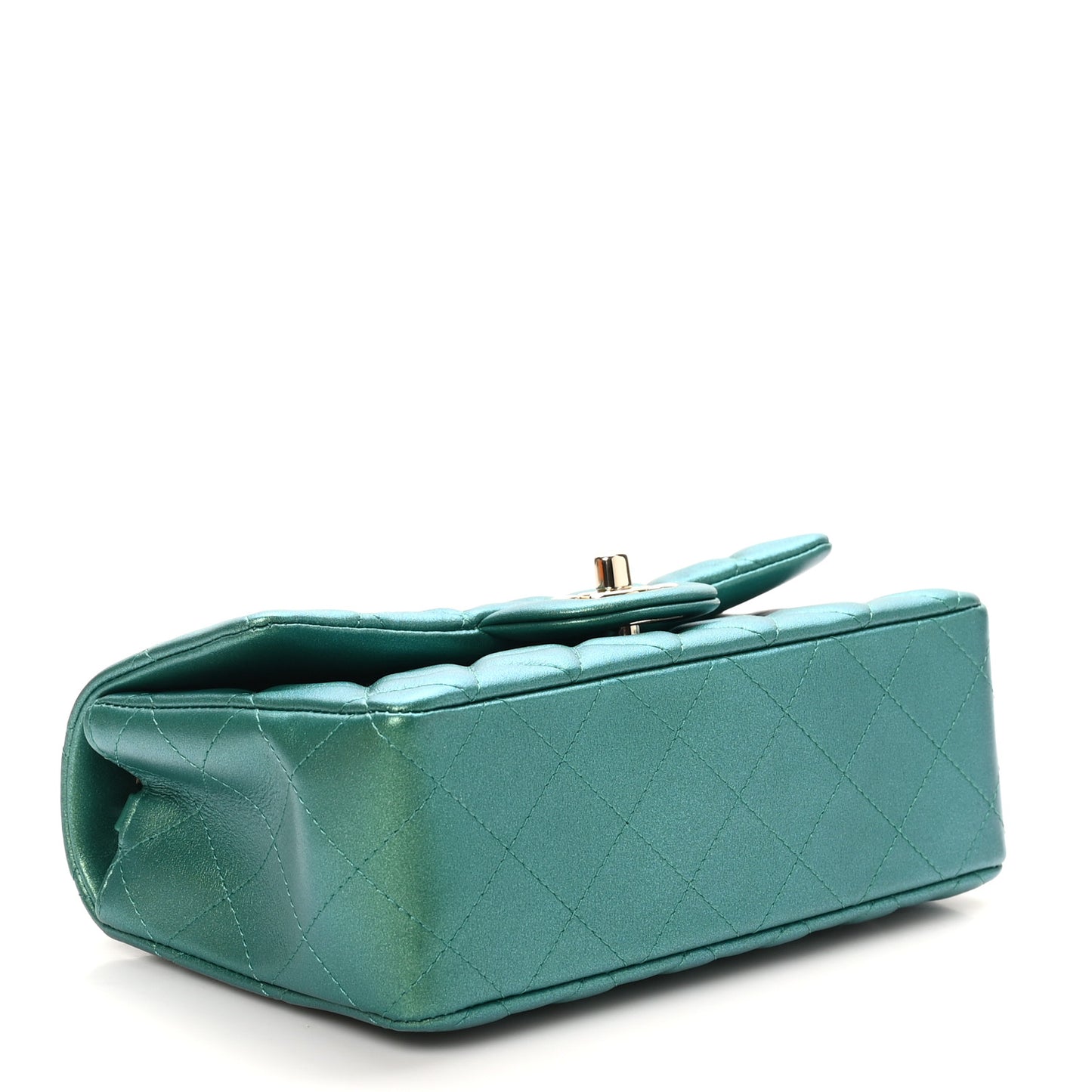 Iridescent Calfskin Quilted Mini Rectangular Flap Green