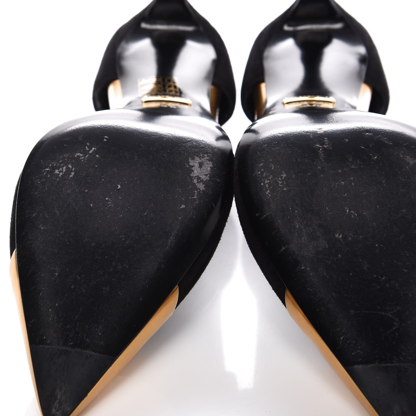 Suede Metallic Cap Toe T-Strap Coline Pumps 38 Black Gold