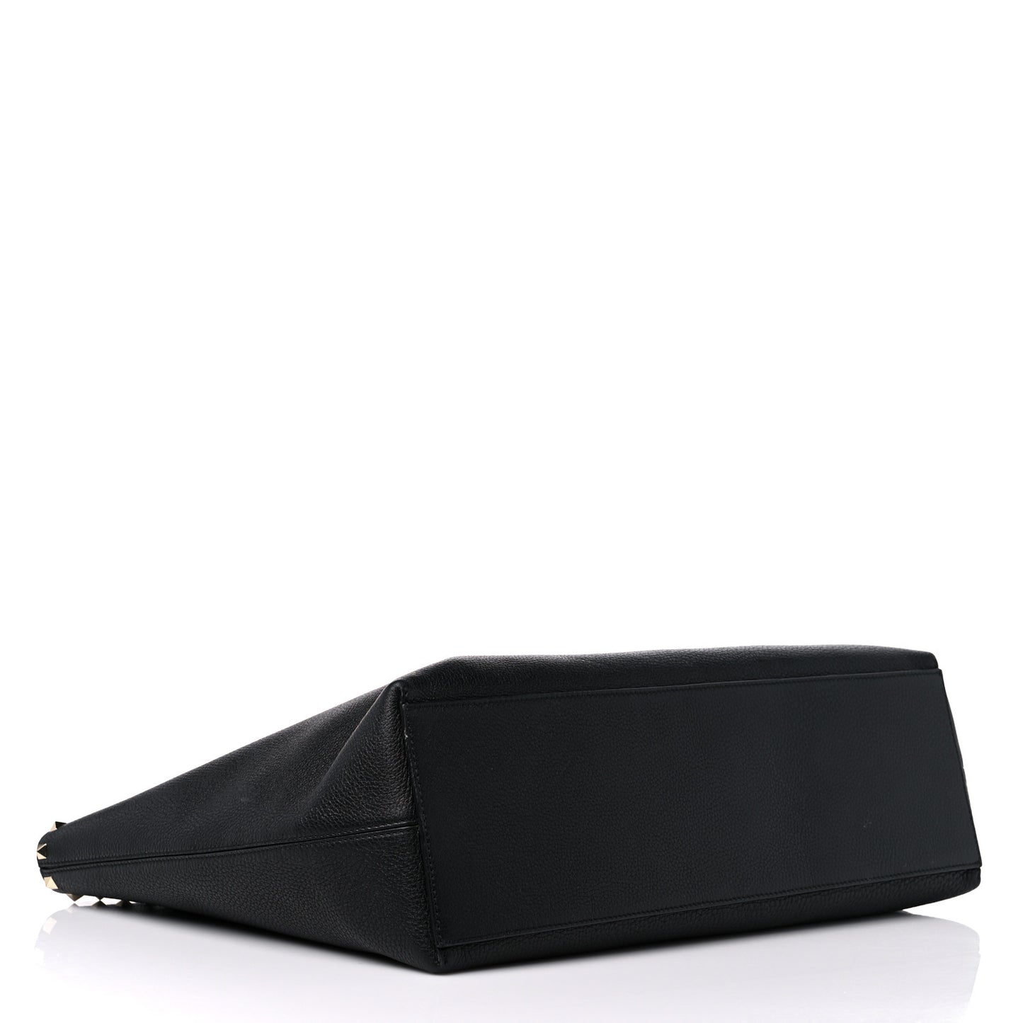 Grained Calfskin Rockstud Shoulder Tote Black