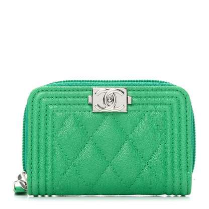 Chanel Caviar Quilted Boy Zip Around Coin Purse Wallet Green 1 of 8