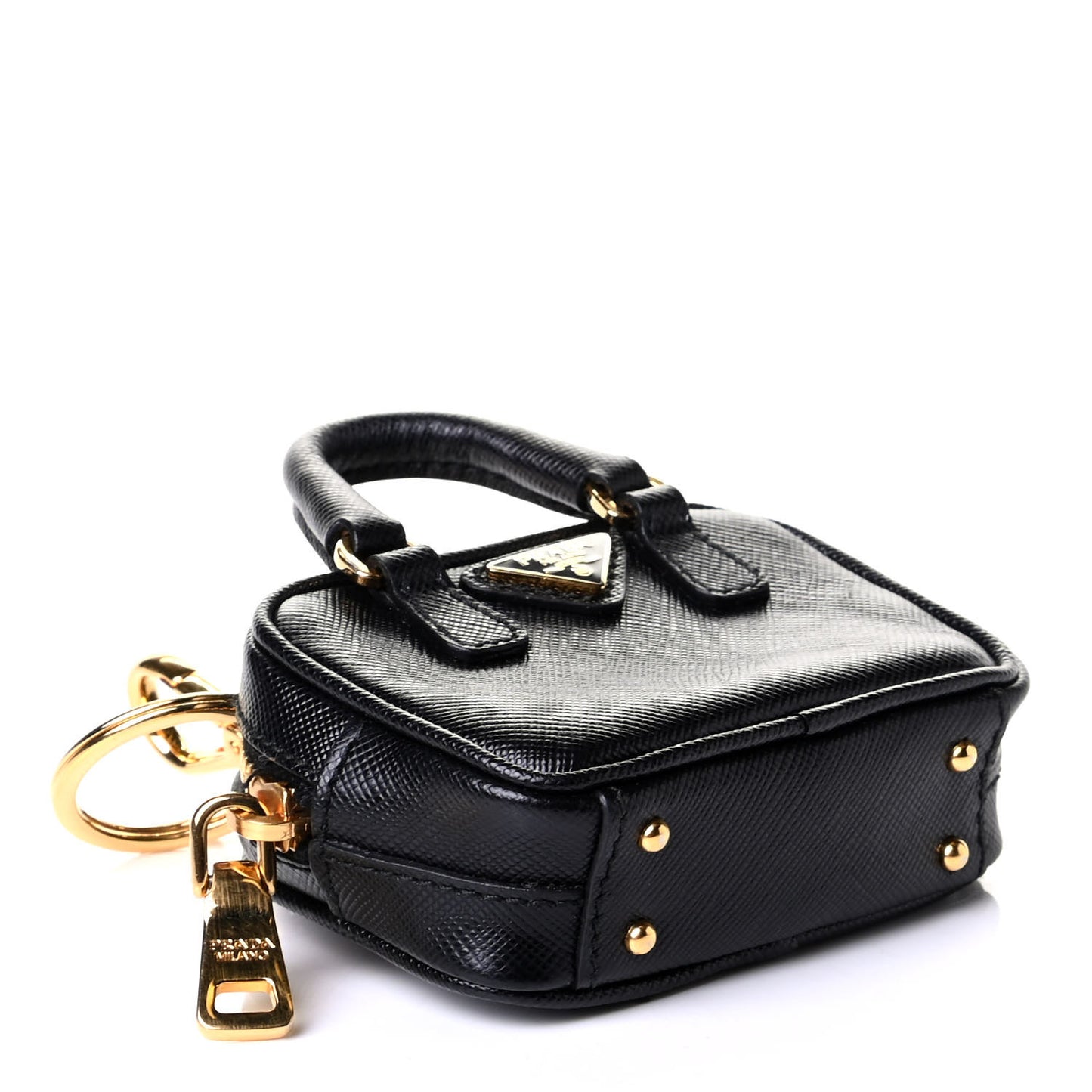 Saffiano Lux Mini Top Handle Key Pouch Black
