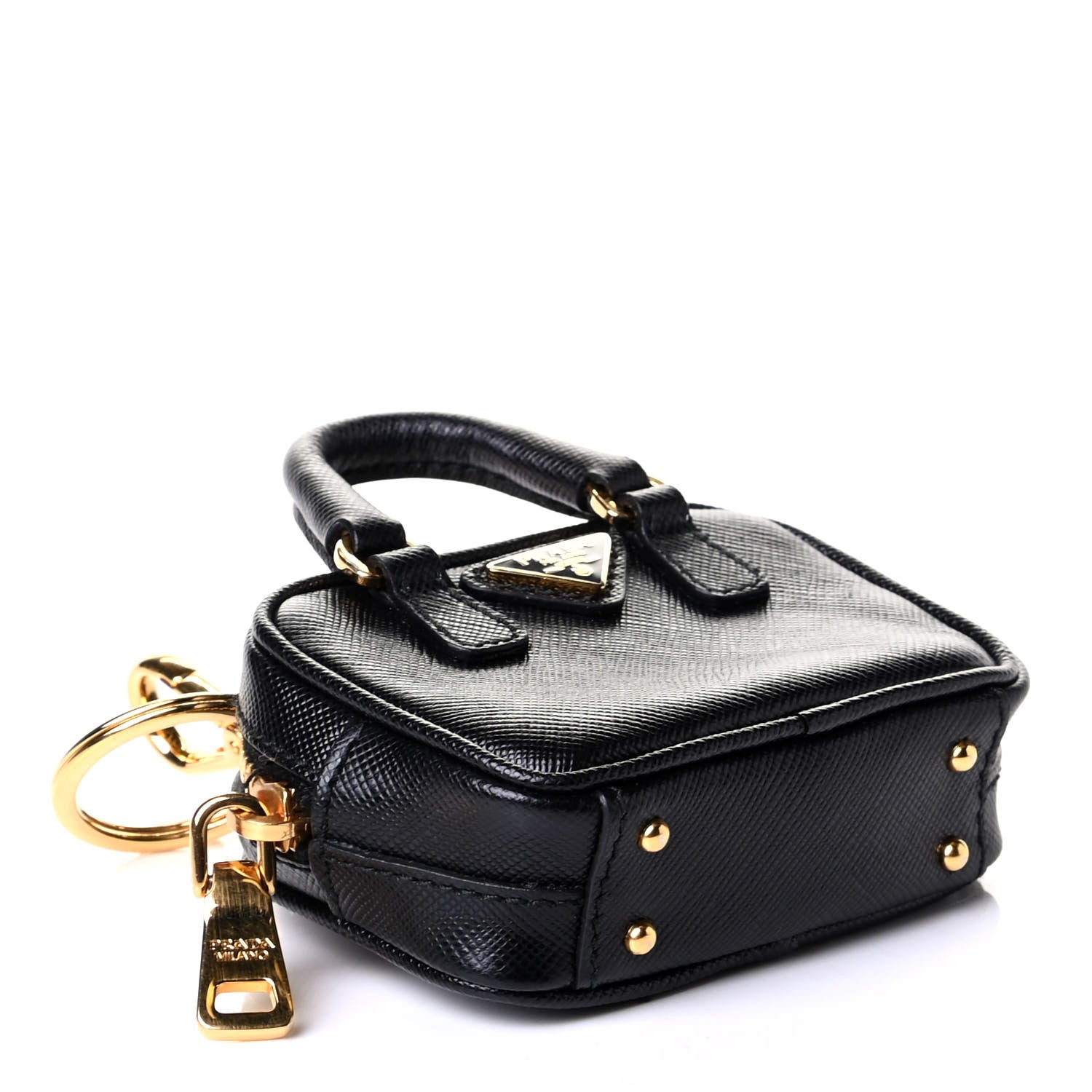 Prada Saffiano Lux Mini Top Handle Key Pouch Black 3 of 5