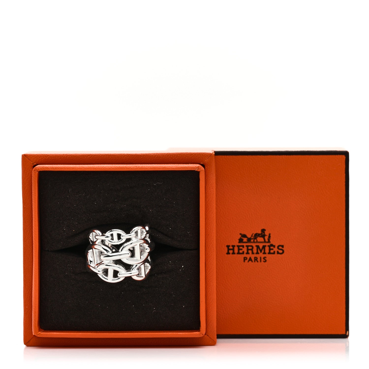 Hermes Sterling Silver GM Chaine d'Ancre Enchainee Band Ring 53 6.5 6 of 6