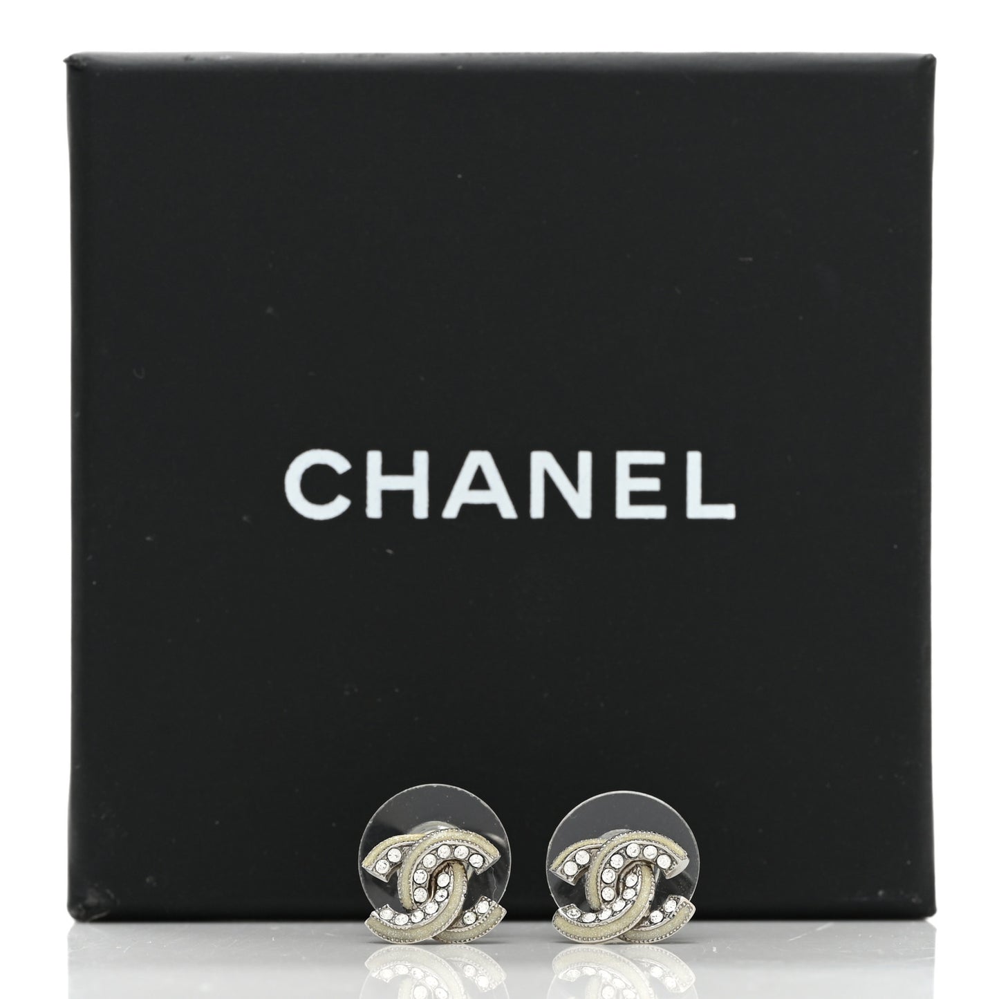 Enamel Crystal CC Earrings Silver