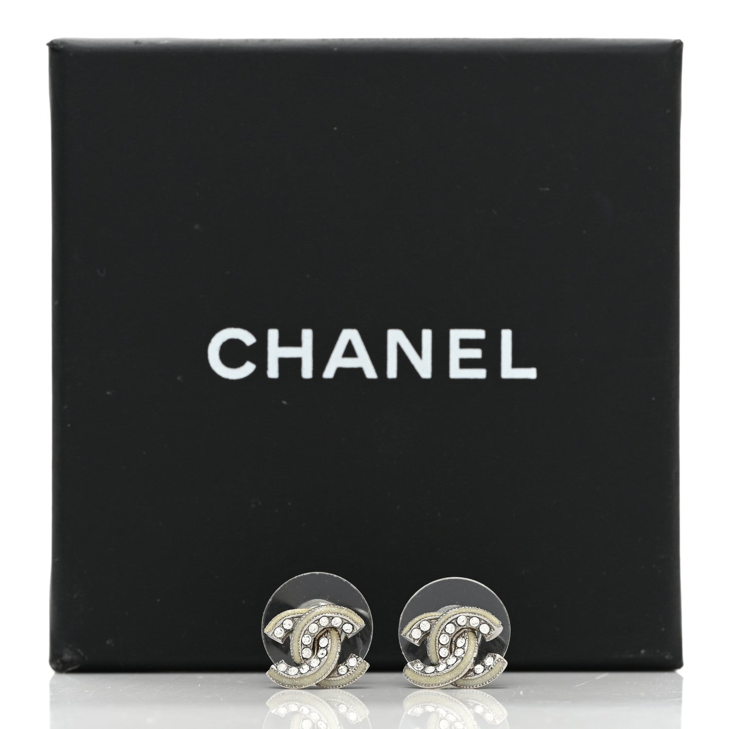 Chanel Enamel Crystal CC Earrings Silver 5 of 5
