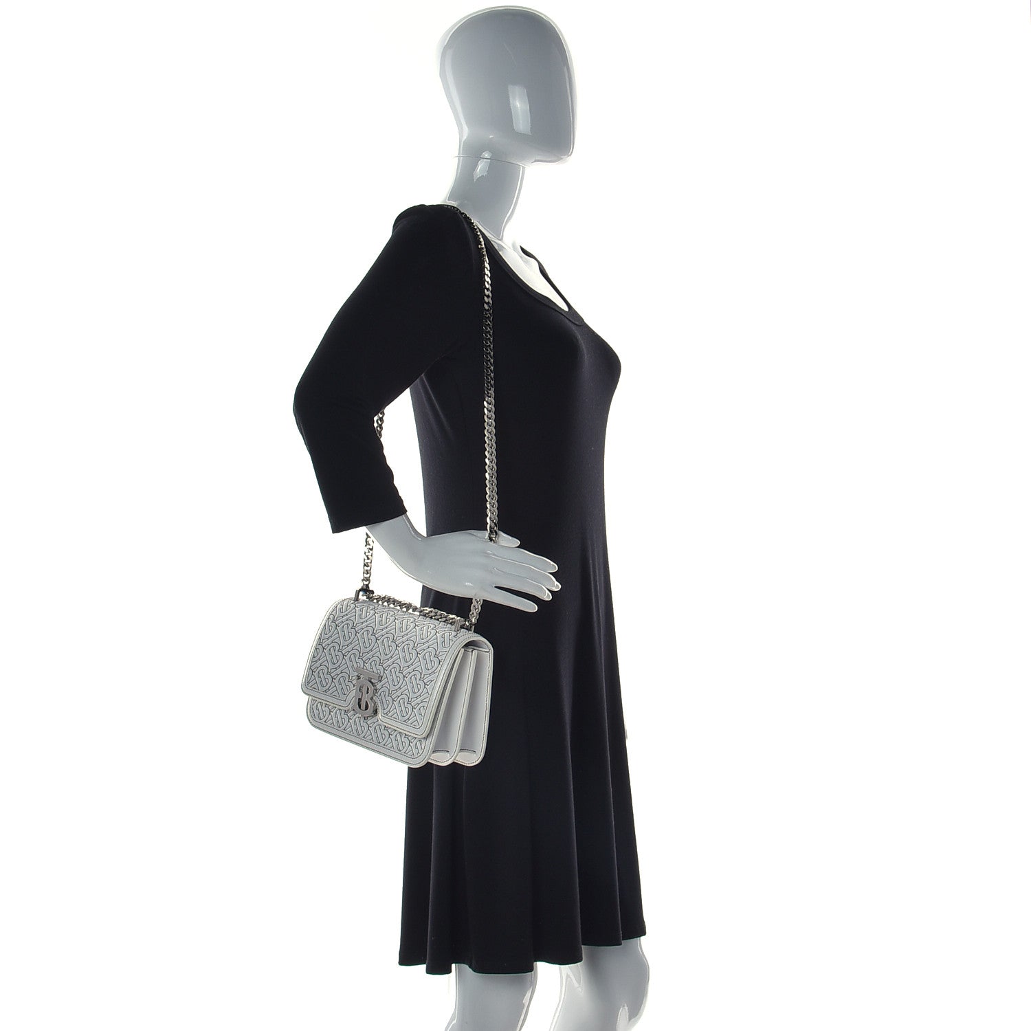 Burberry Calfskin Monogram Embossed Small TB Chain Bag Optic White 2 of 12