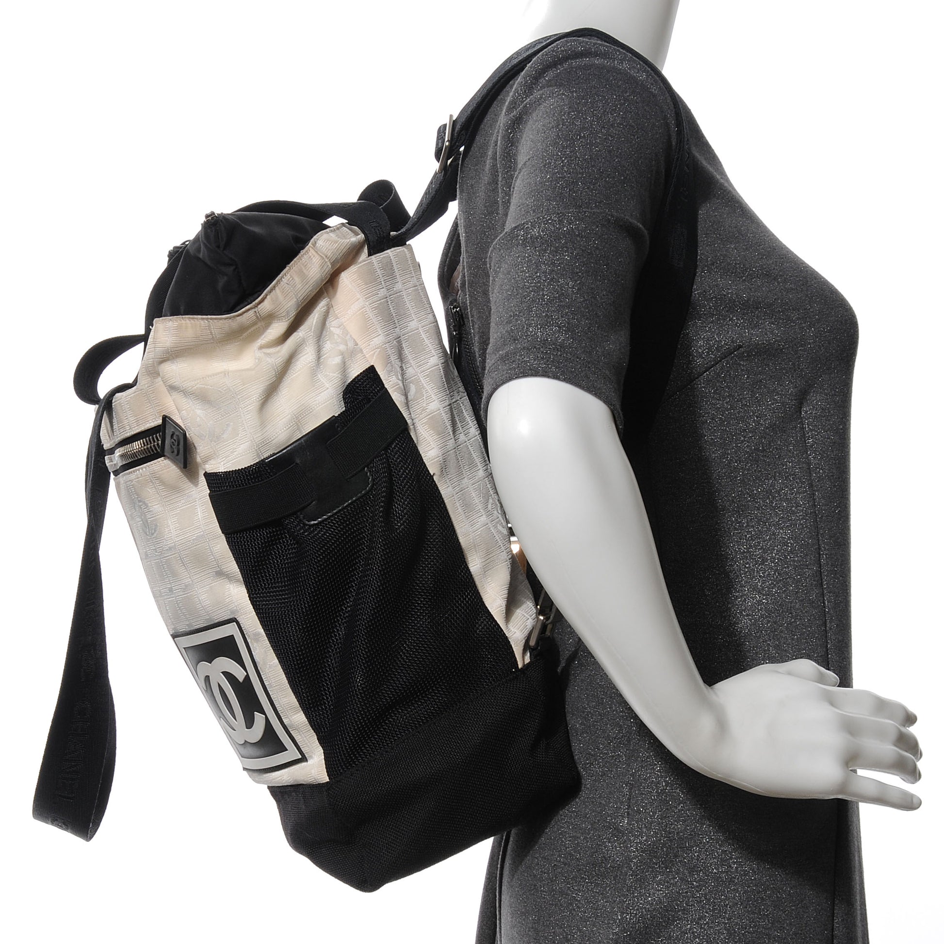 Chanel Nylon Travel Convertible Backpack White Black 2 of 6