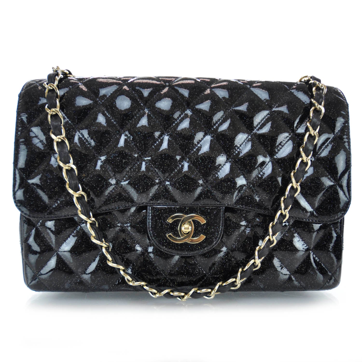 Chanel Patent Quilted Sparkle Glitter Jumbo Flap Black 1 of 9