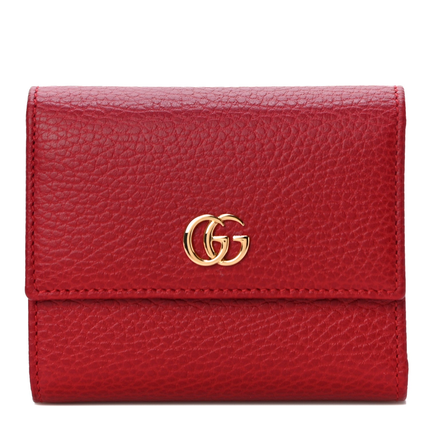 Gucci Dollar Calfskin GG Marmont Tri-Fold Wallet Hibiscus Red 1 of 10