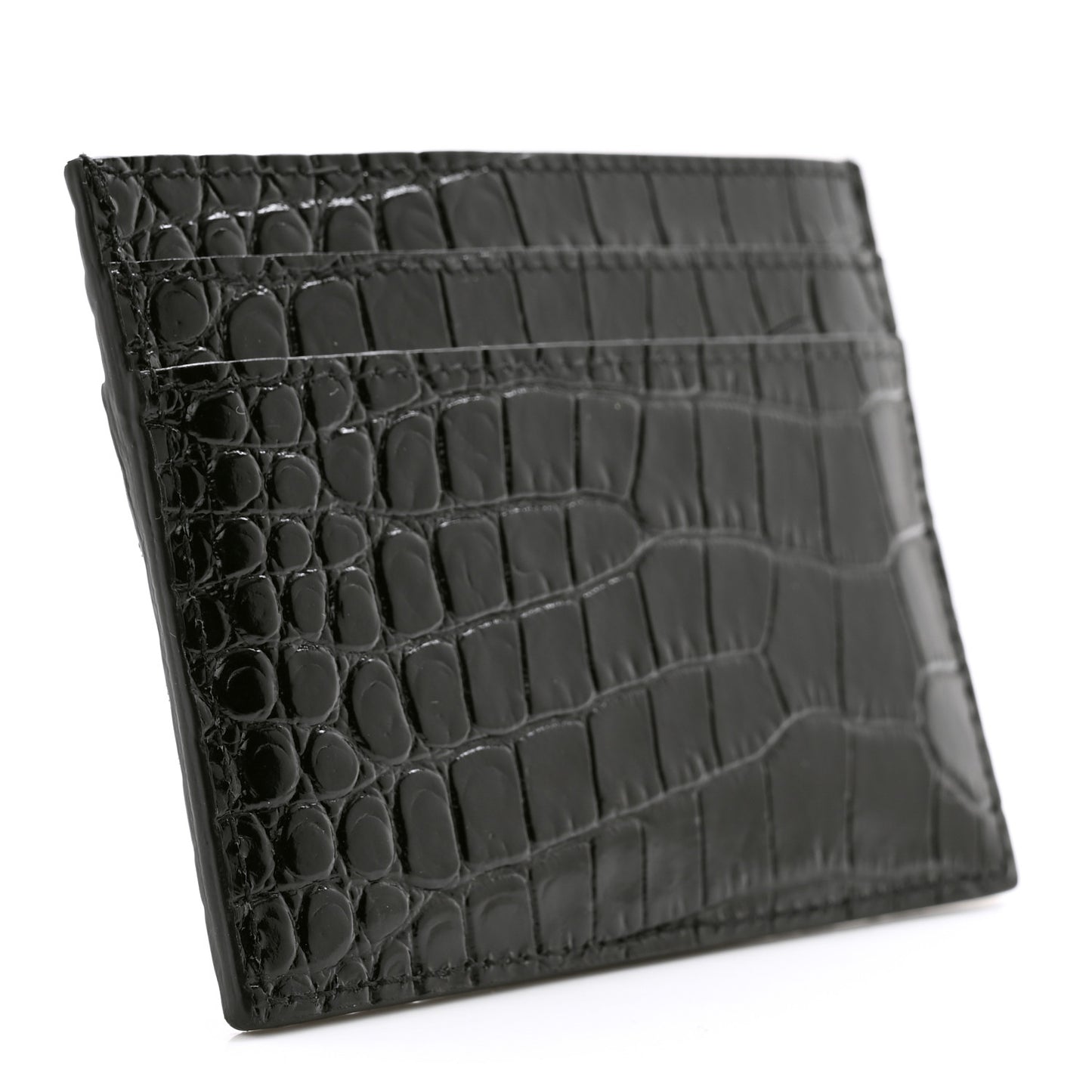 Calfskin Crocodile Embossed Monogram Credit Card Case Black