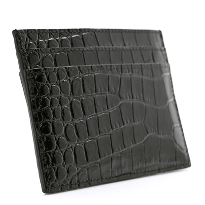 Saint Laurent Calfskin Crocodile Embossed Monogram Credit Card Case Black 3 of 7