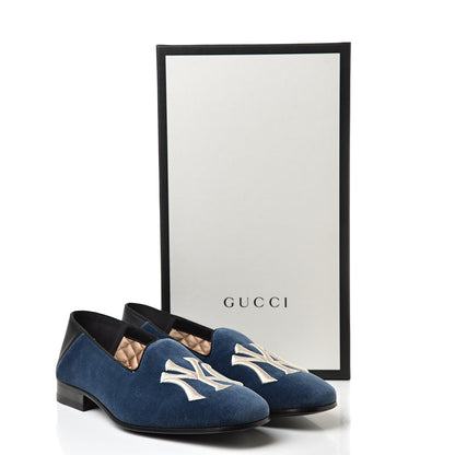 Gucci X MLB Velvet NY Yankees Embroidered Mens Loafers 8 Zaffre Black 10 of 10