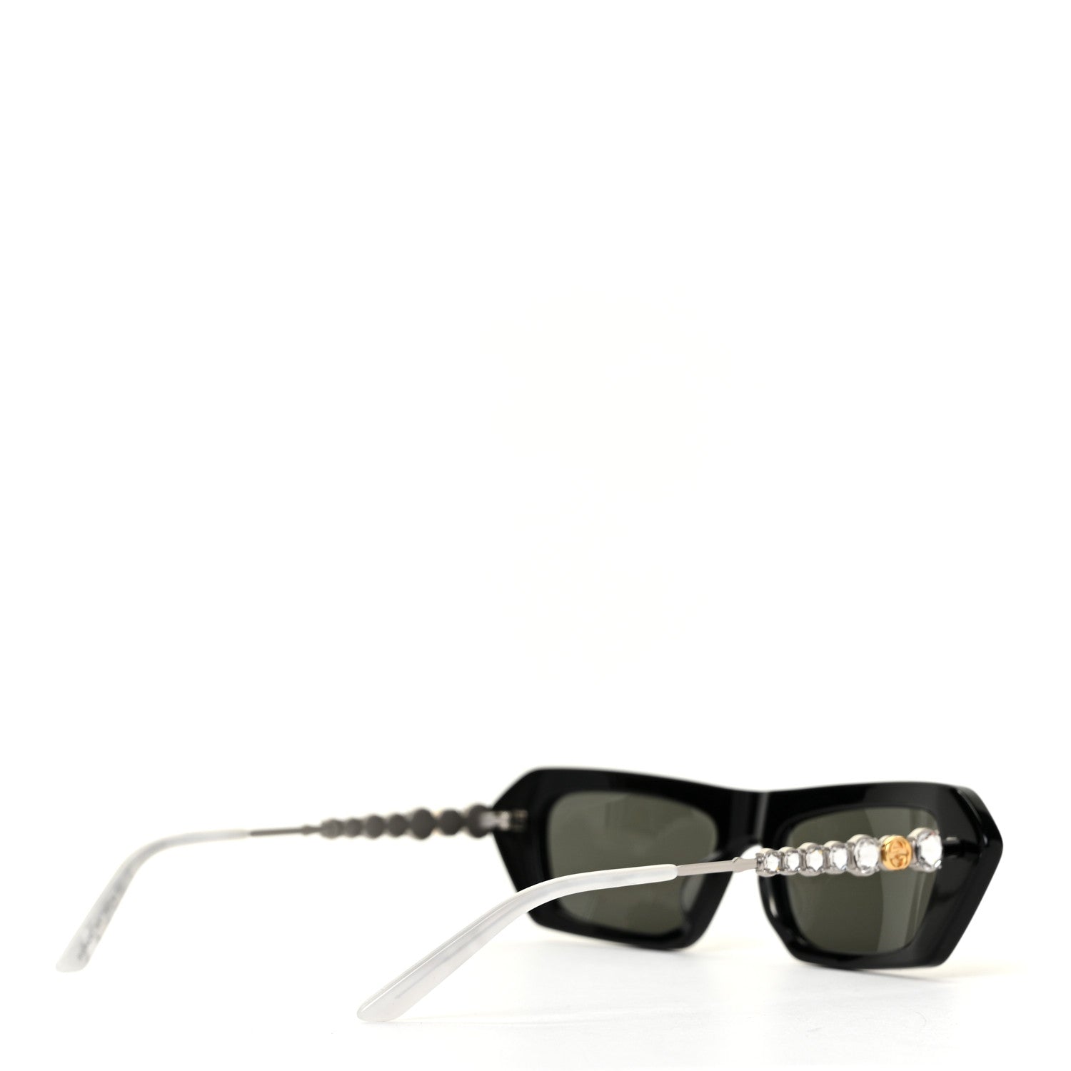 Gucci Acetate Crystal Embellished Rectangle Sunglasses GG0642S Black Gold 4 of 8