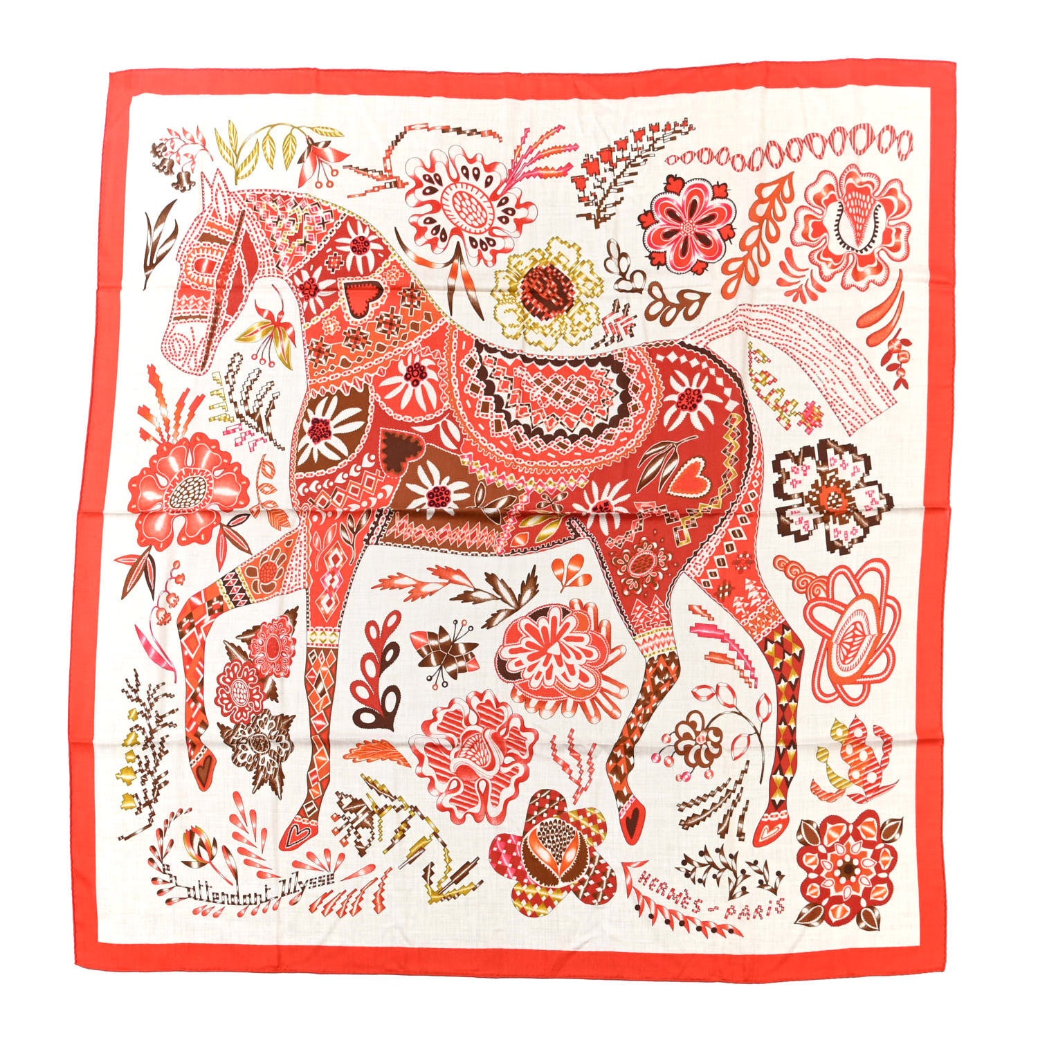 Hermes Cashmere Silk En Attendant Ulysse Shawl 140 Naturel Orange Brun 1 of 5