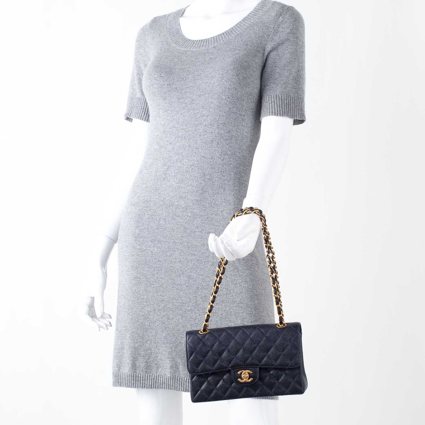 Caviar Quilted Small Double Flap Navy