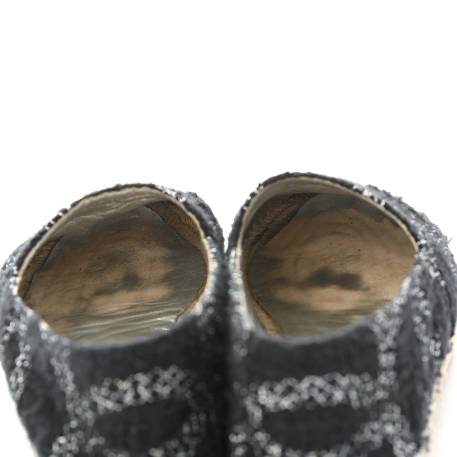 Chanel Tweed Lambskin CC Espadrilles 37 Black Silver 10 of 15