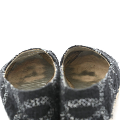Chanel Tweed Lambskin CC Espadrilles 37 Black Silver 10 of 15