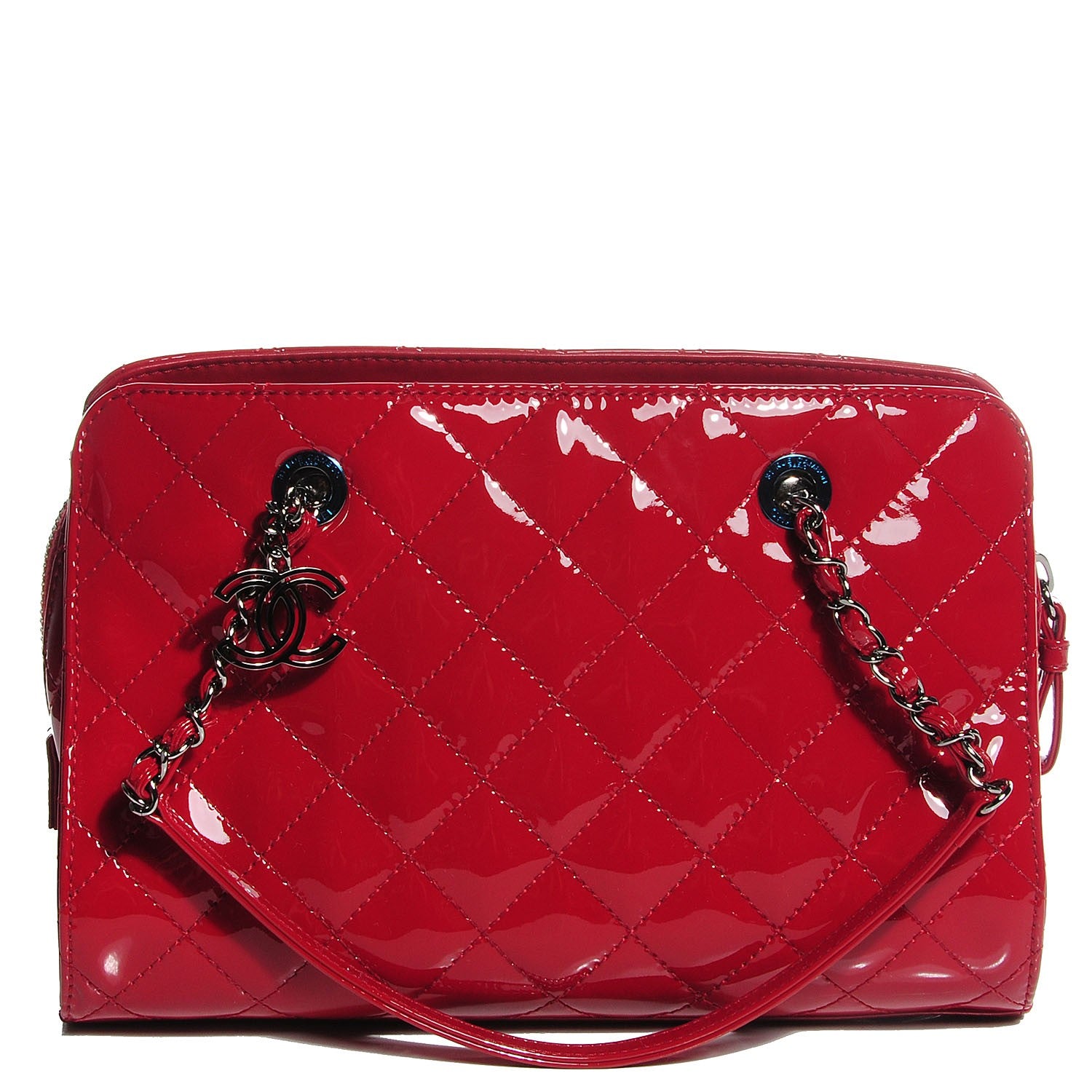 Chanel Patent Quilted CC Angle Tote Red 10 of 10