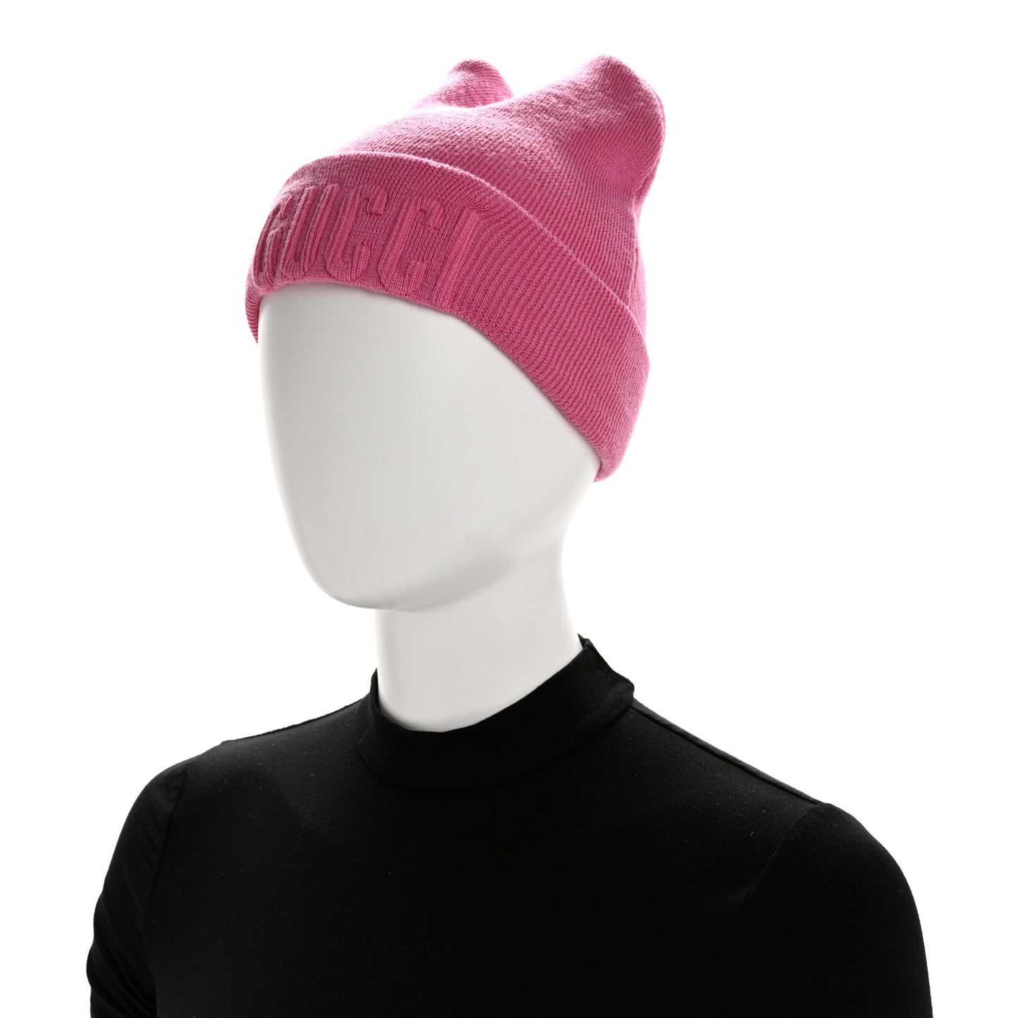 Wool Knit Logo Embroidered Beanie Hat M Pink