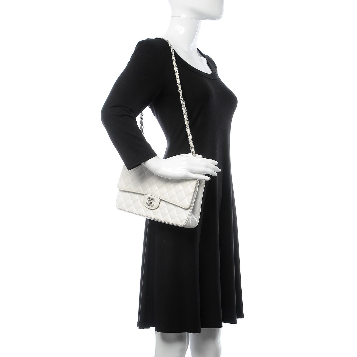 Caviar Quilted Medium Double Flap White