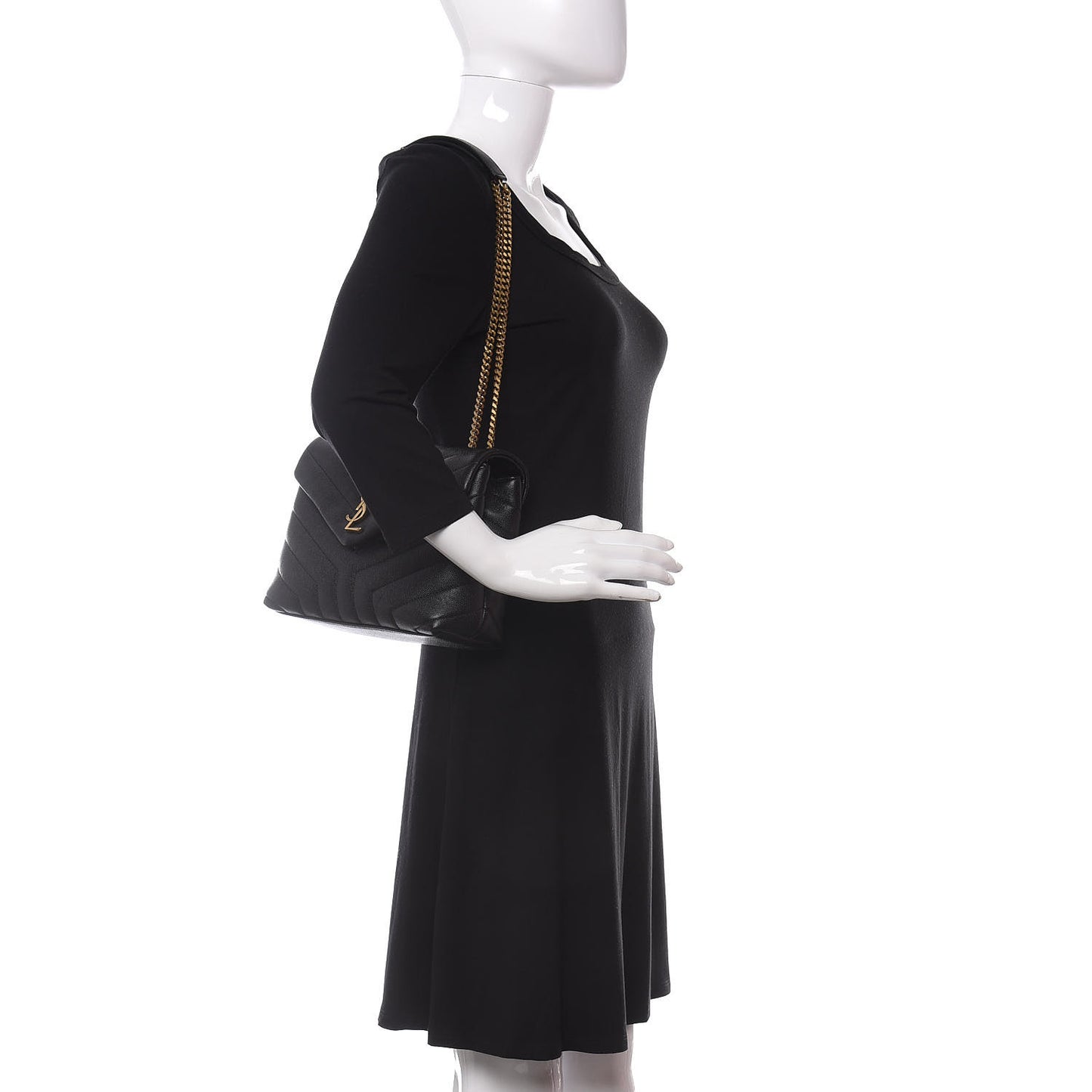 Grain de Poudre Calfskin Y Quilted Monogram Small Loulou Chain Satchel Black