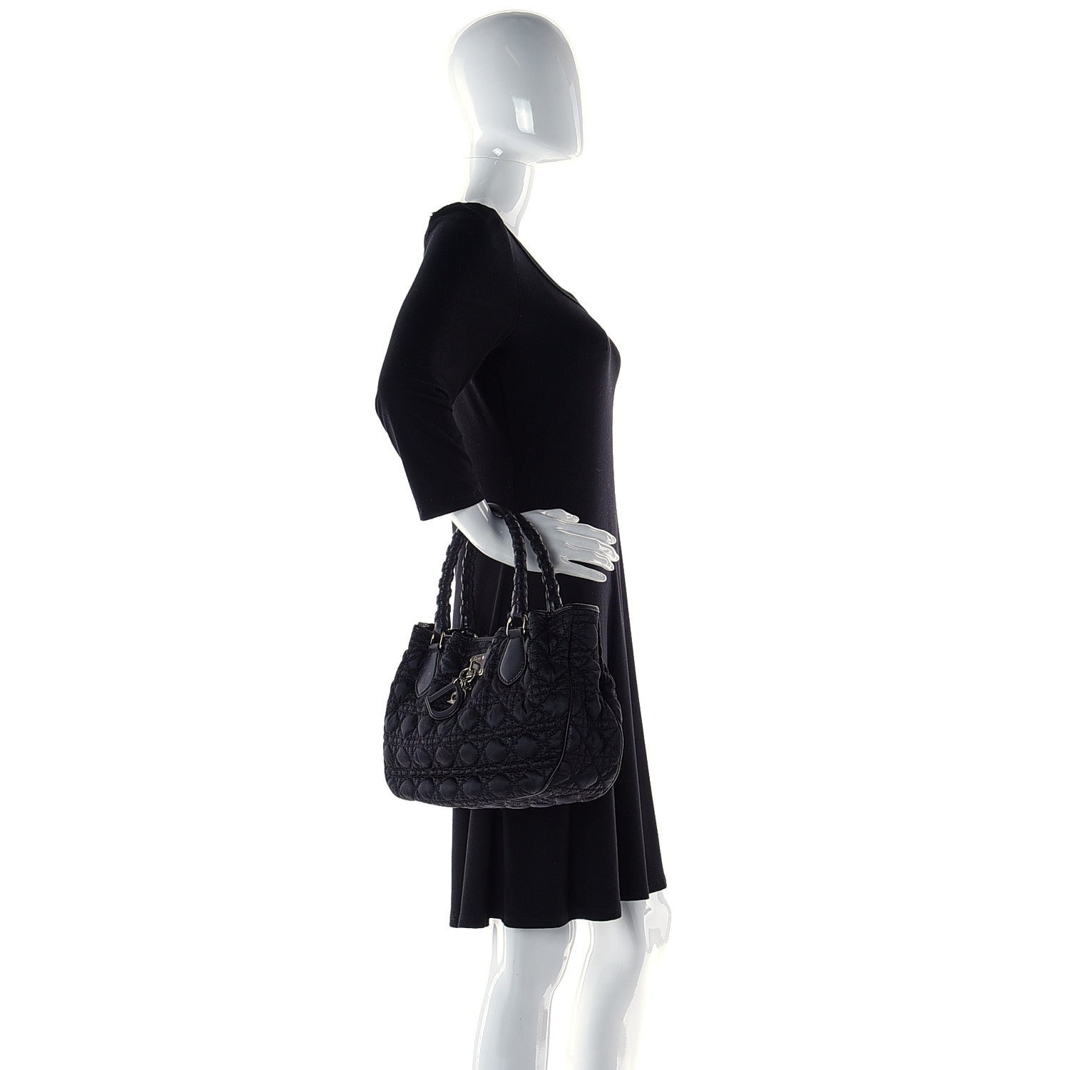 Christian Dior Nylon Cannage Shopper Tote Black 3 of 10
