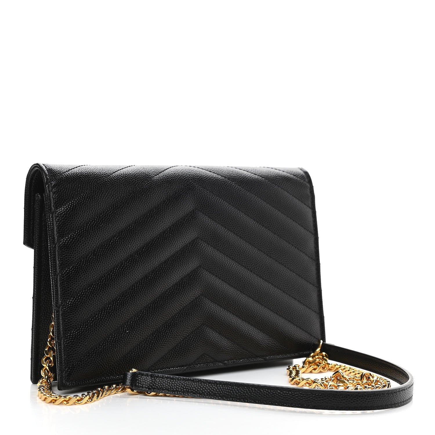 Saint Laurent Grain De Poudre Matelasse Chevron Monogram Envelope Chain Wallet Black 3 of 12