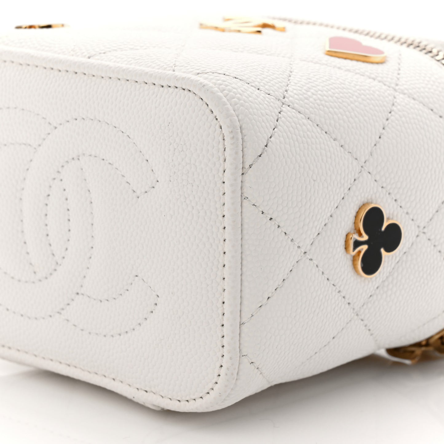 Caviar Quilted Enamel Coco Casino Mini Vanity Case With Chain White