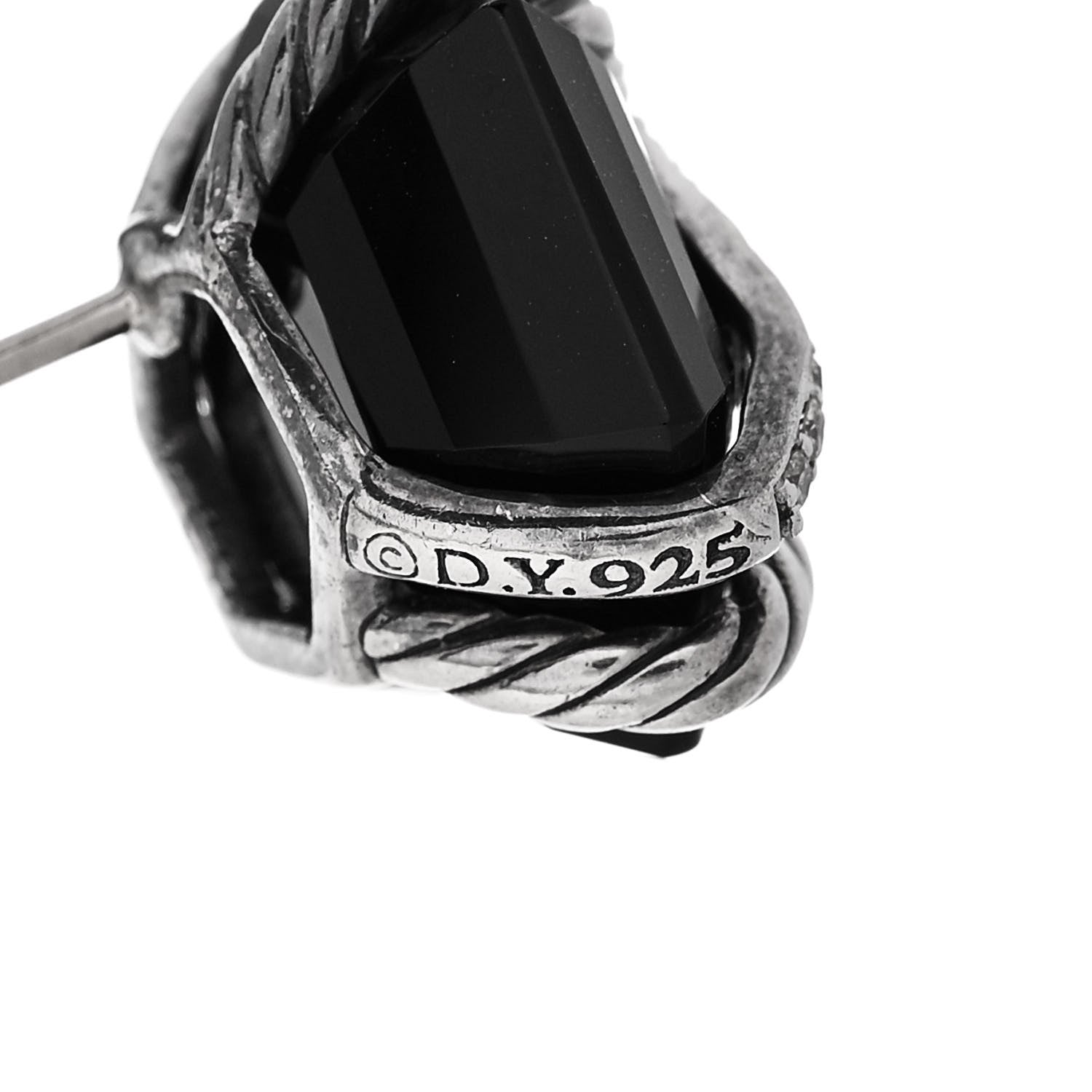 David Yurman Sterling Silver Diamond Black Onyx 14mm Cable Wrap Earrings 4 of 4