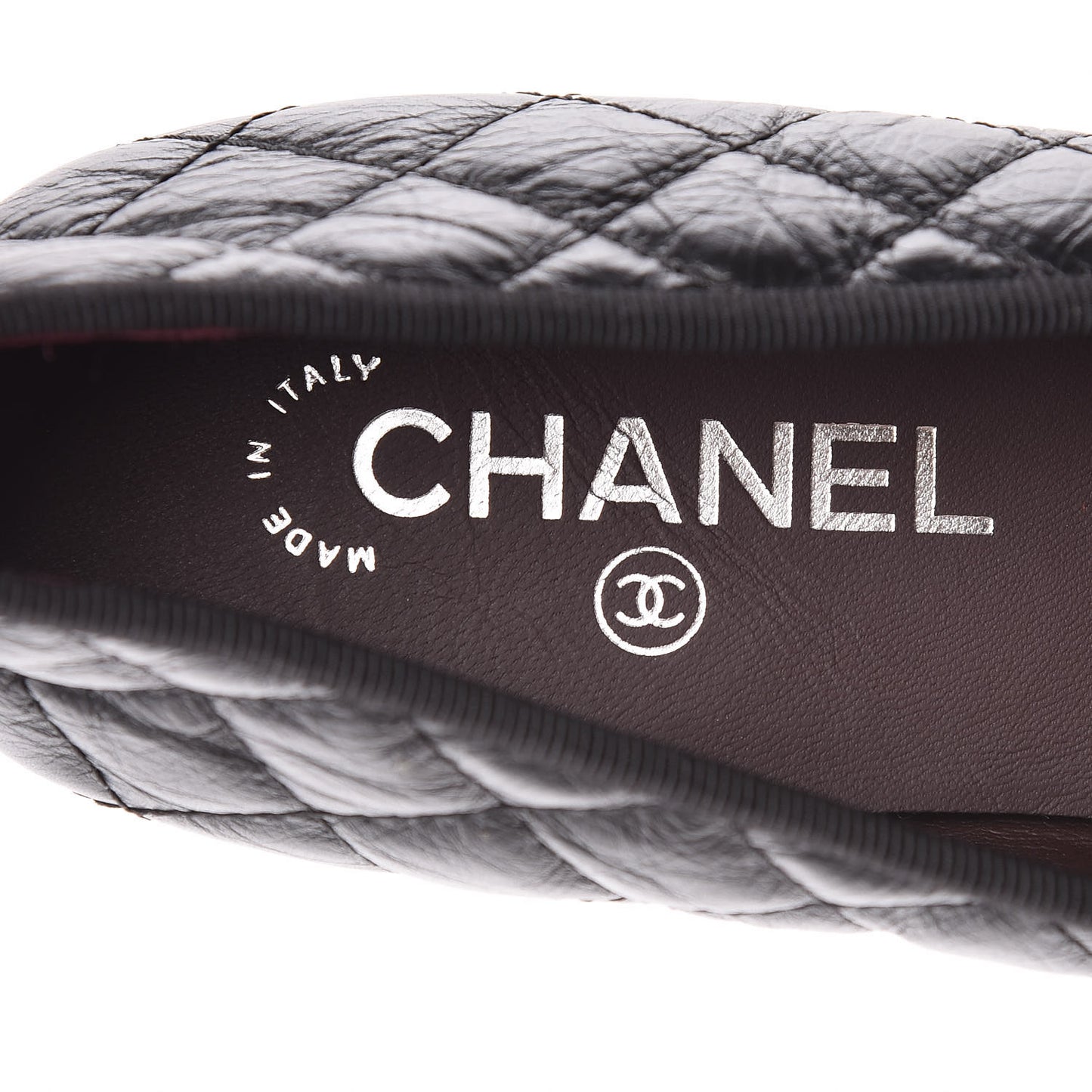 Aged Calfskin Quilted Cap Toe Ballerina Flats 42 Black
