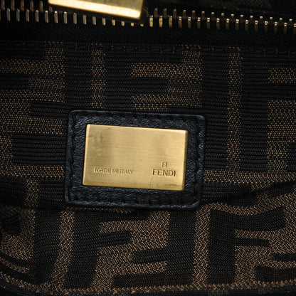 Fendi Goatskin Zucca Medium Peekaboo Iconic Satchel Black Tobacco 6 of 6