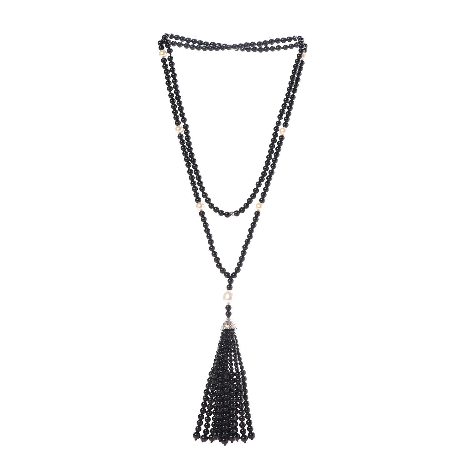 Tiffany Sterling Silver Black Onyx Freshwater Pearl Ziegfeld Tassel Necklace 3 of 6