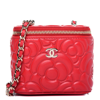 Chanel Goatskin Camellia Mini Vanity Case With Chain Red 1 of 12
