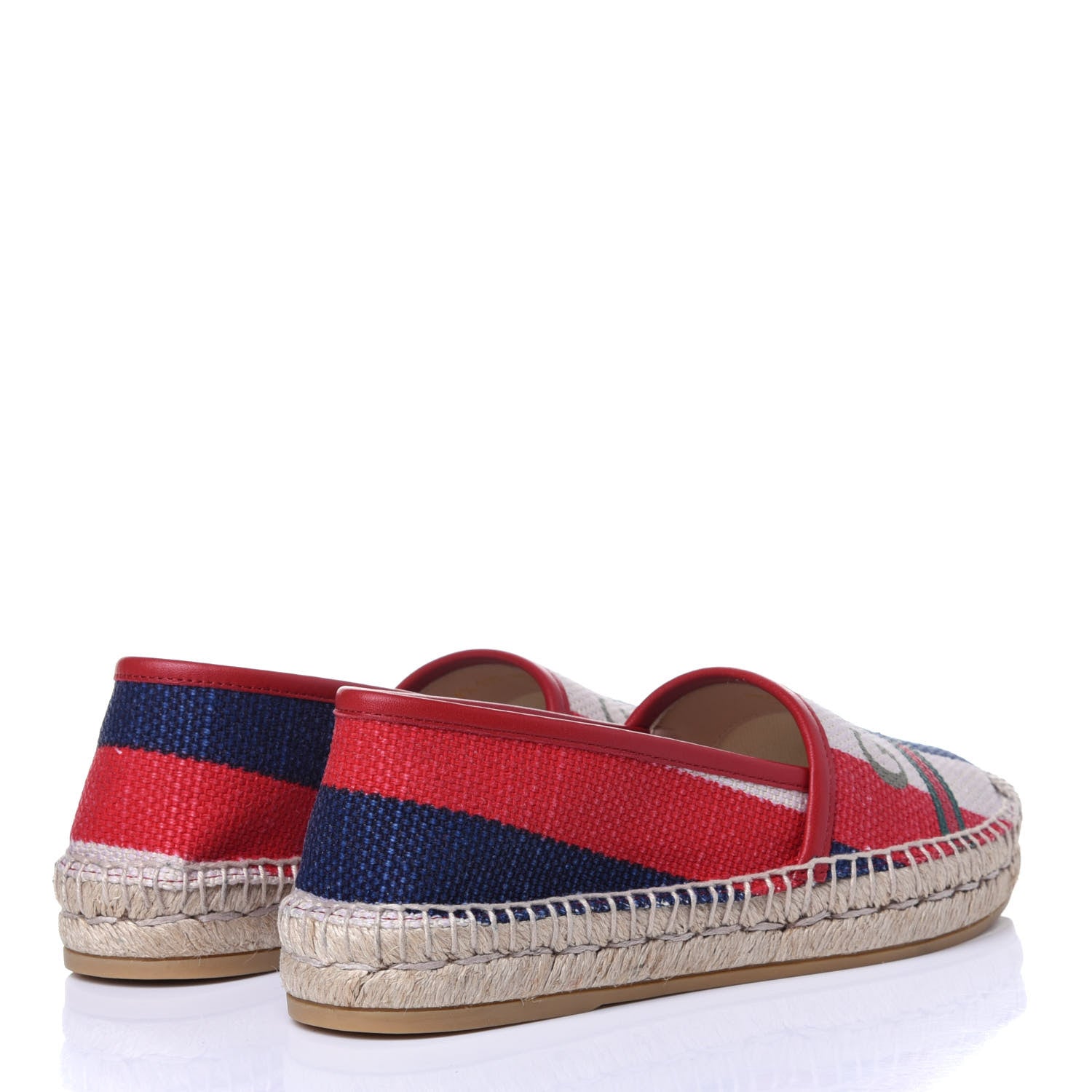 Gucci Canvas Sylvie Stripe Logo Womens Espadrilles 34.5 Mystic White Hibiscus Red Maritime 4 of 12