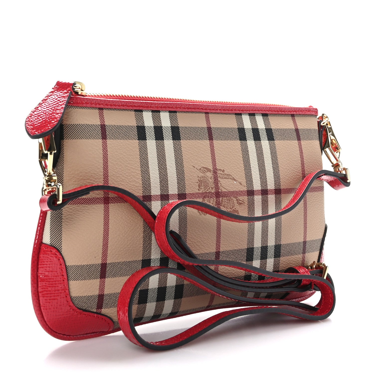 Burberry Haymarket Check Small Peyton Crossbody Clutch Bag Military Red 3 of 9