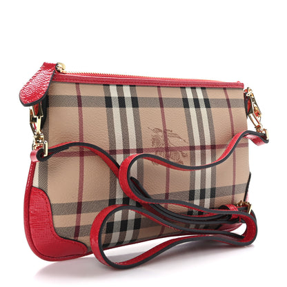 Burberry Haymarket Check Small Peyton Crossbody Clutch Bag Military Red 3 of 9