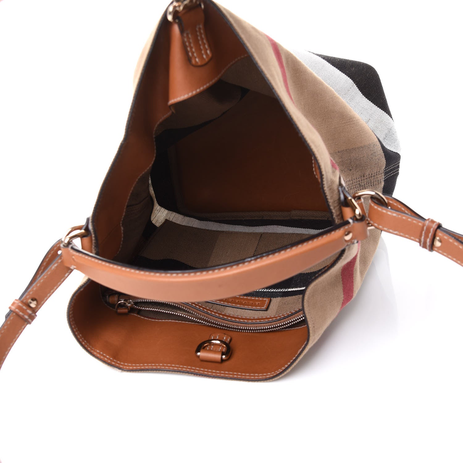 Burberry Canvas Mega Check Medium Ashby Hobo Saddle Brown 5 of 11