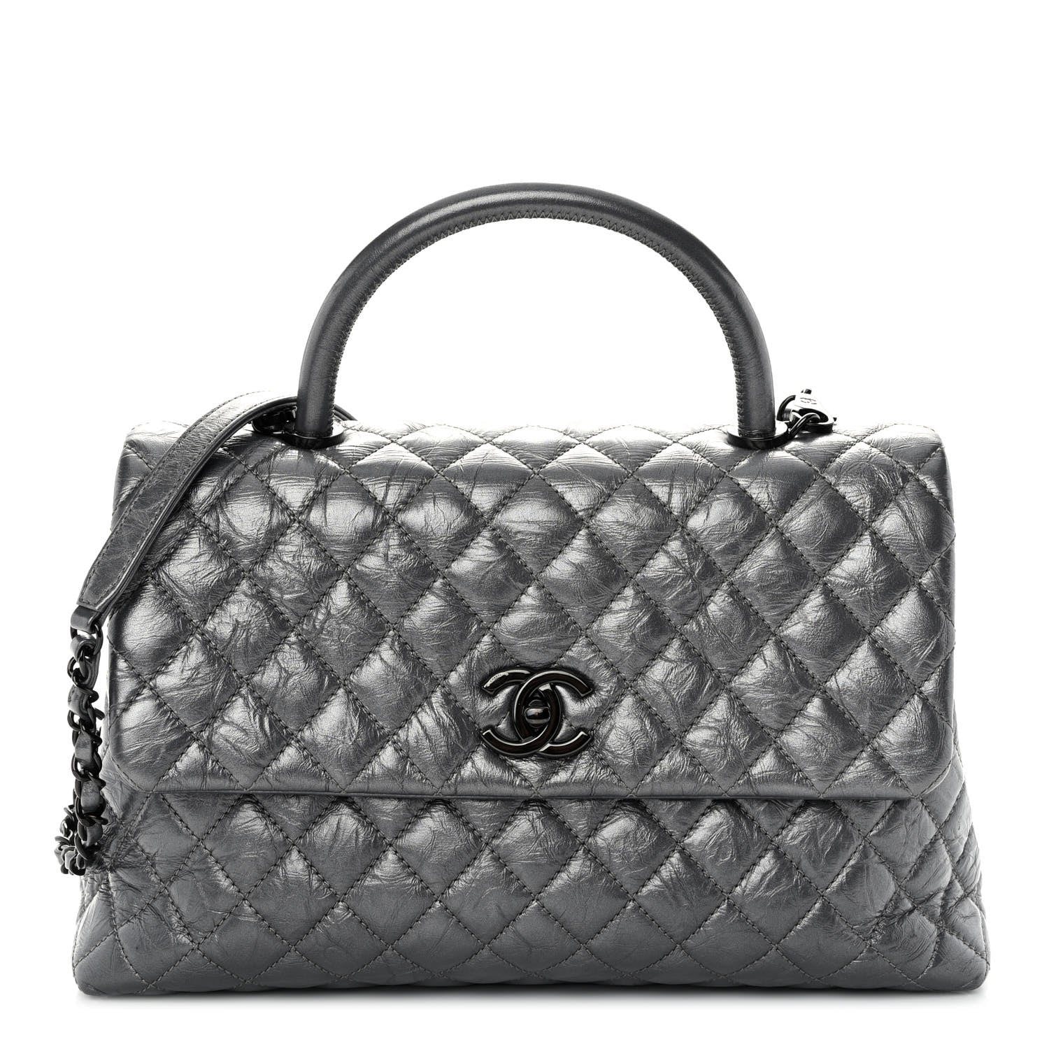Chanel Metallic Aged Calfskin Quilted Medium Coco Handle Flap Charcoal 1 of 11