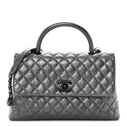 Chanel Metallic Aged Calfskin Quilted Medium Coco Handle Flap Charcoal 1 of 11