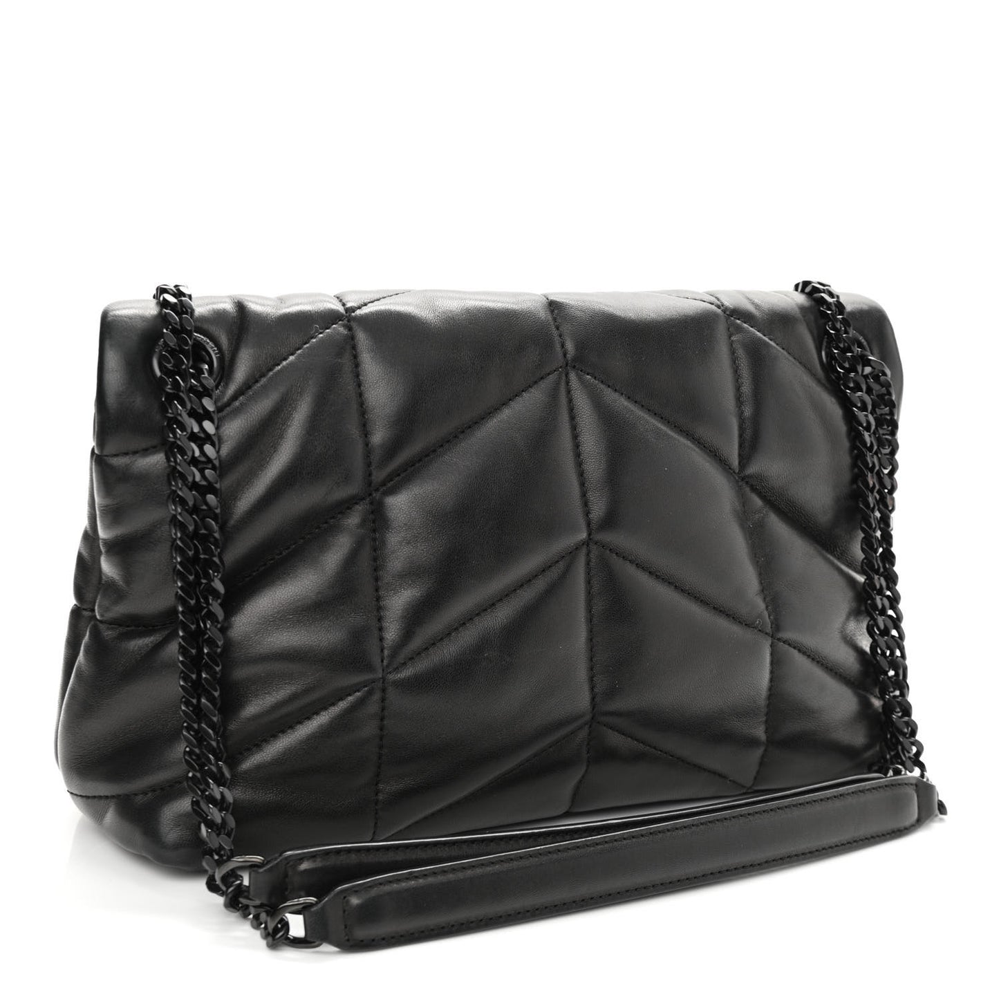 Lambskin Quilted Small Loulou Puffer Monogram Chain Satchel Black