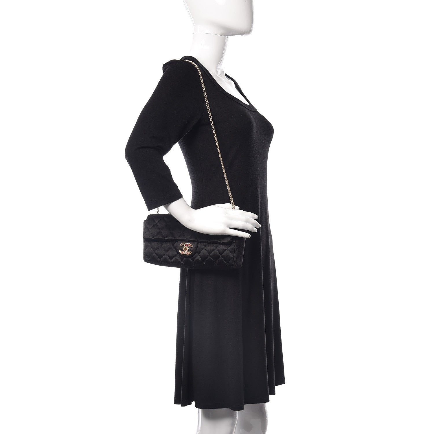 Chanel Satin Quilted Jeweled East West Flap Black 3 of 15