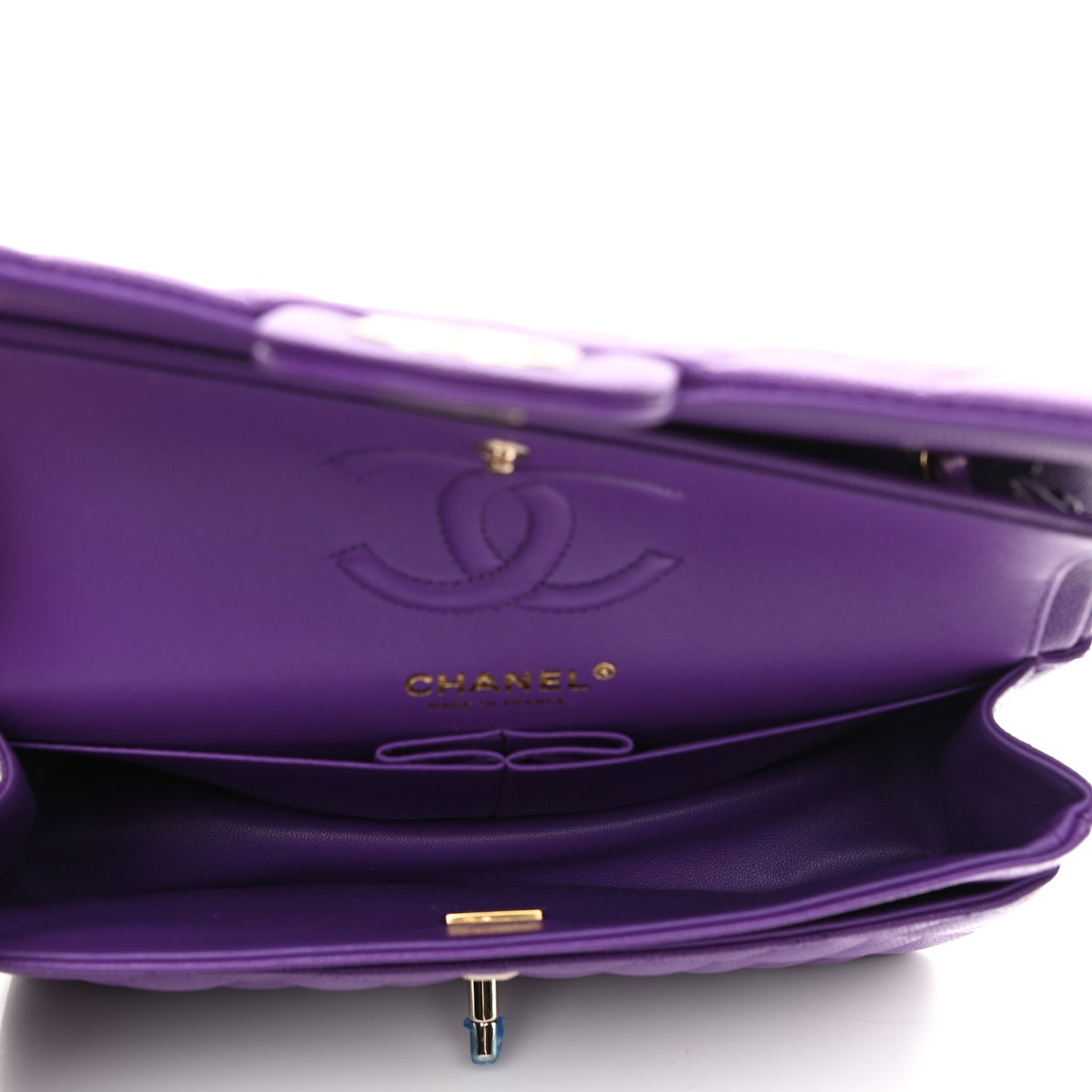 Caviar Quilted Small Double Flap Dark Purple