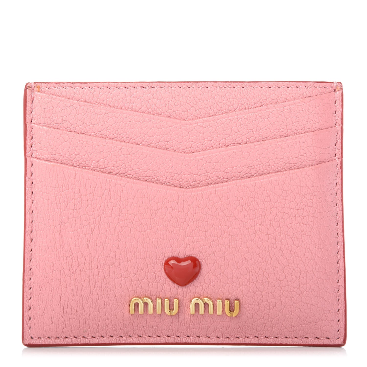 Miu Miu Goatskin Madras Heart Card Case Rosa 1 of 8