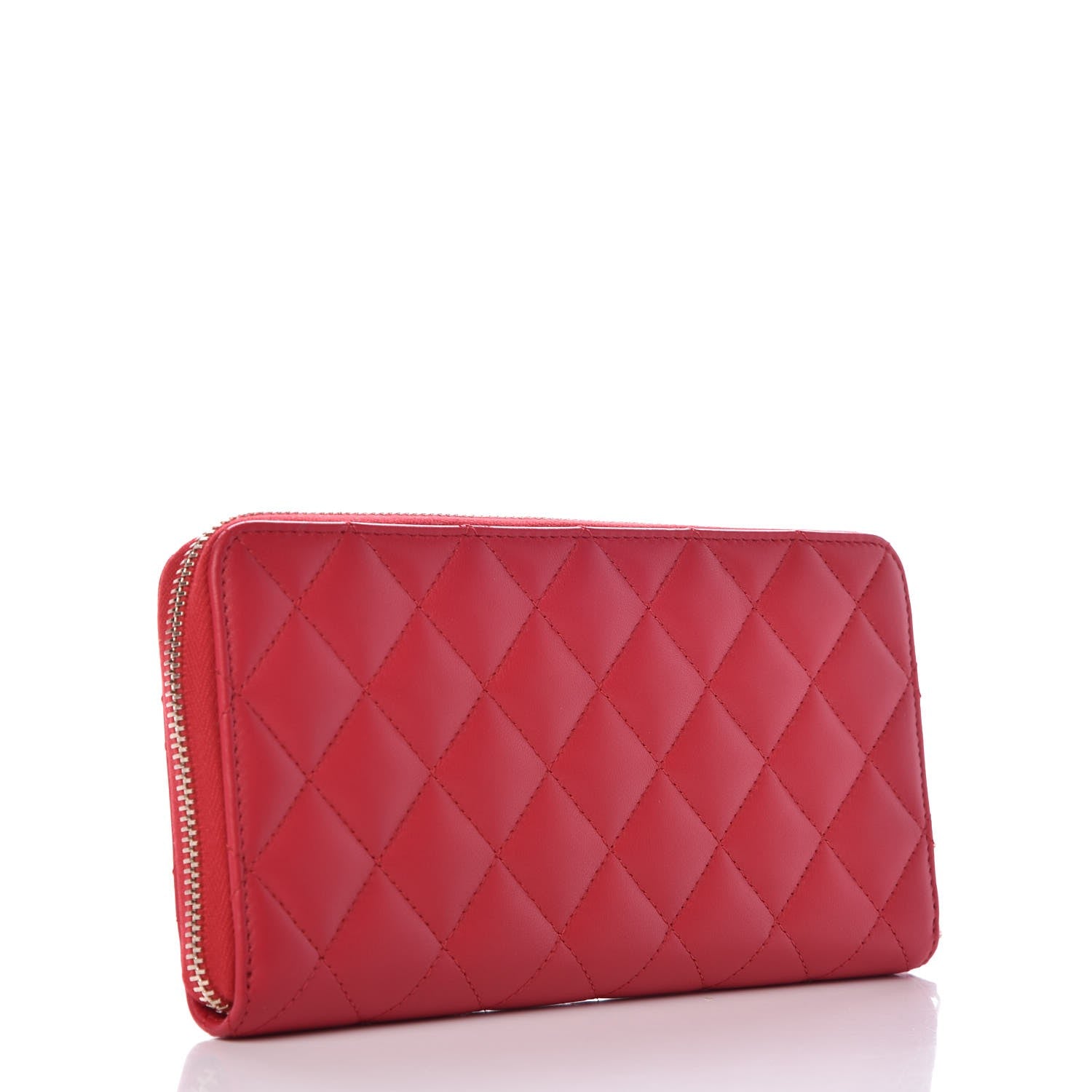 Chanel Lambskin Quilted Large Gusset Zip Around Wallet Red 3 of 8