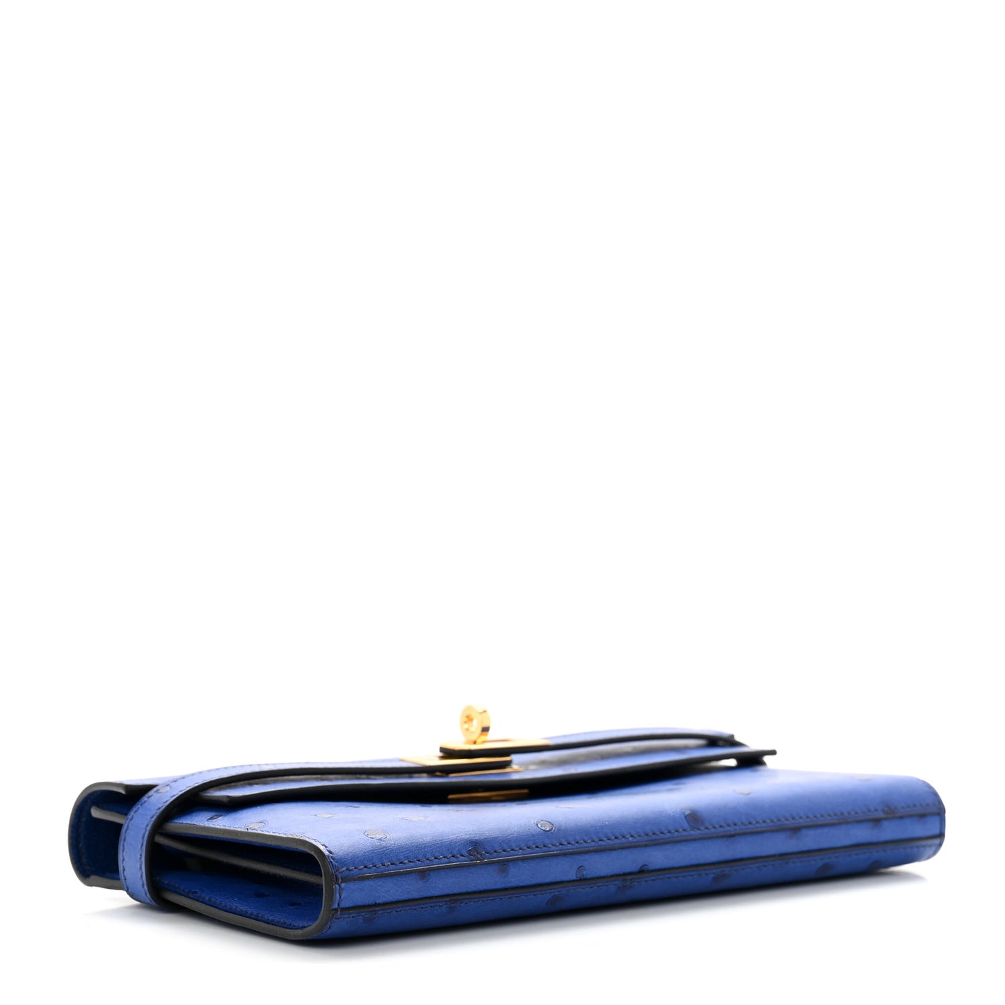 Ostrich Kelly Longue Wallet Bleu Saphir