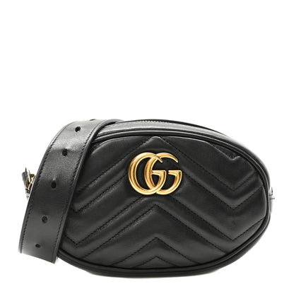 Gucci Calfskin Matelasse GG Marmont Belt Bag 75 30 Black 1 of 10