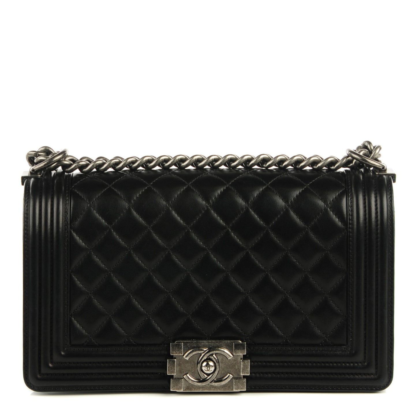 Lambskin Quilted Medium Boy Flap Black
