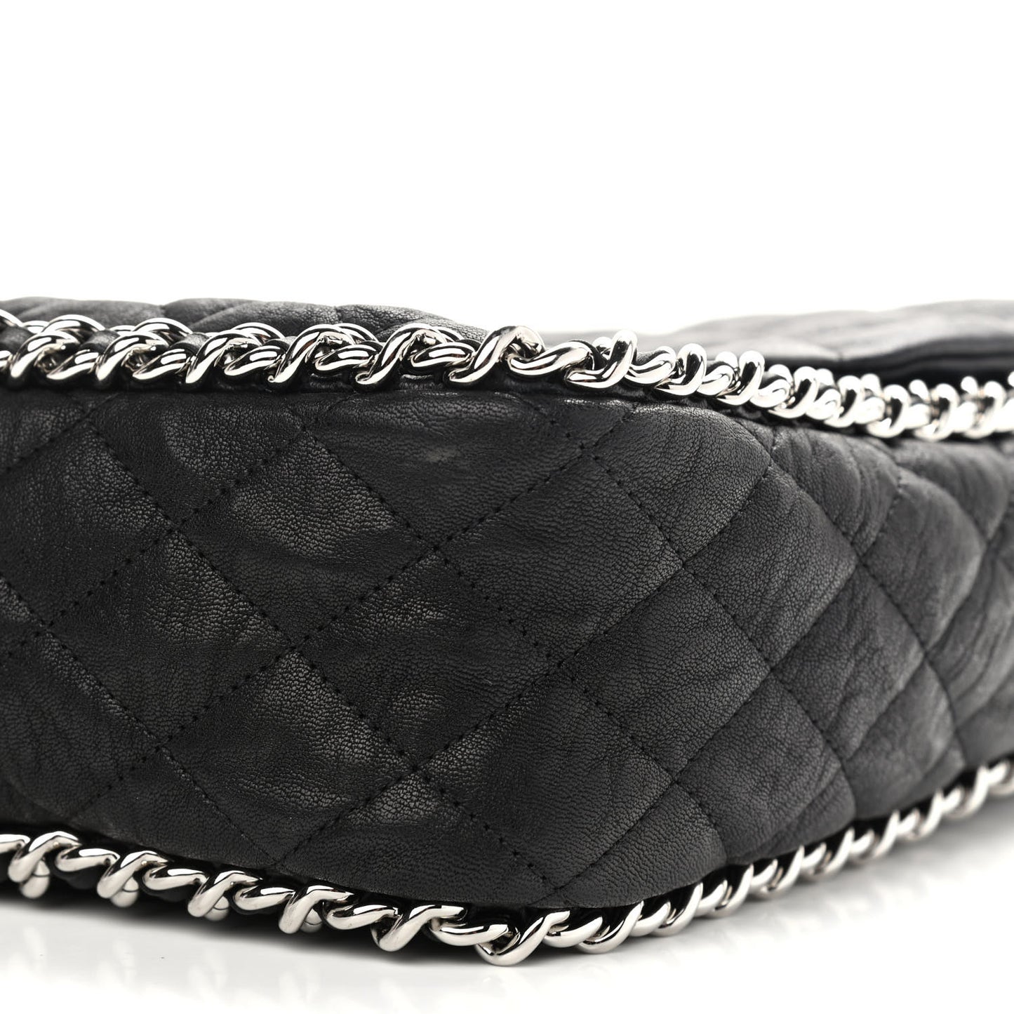 Washed Lambskin Quilted Maxi Chain Around Flap Black