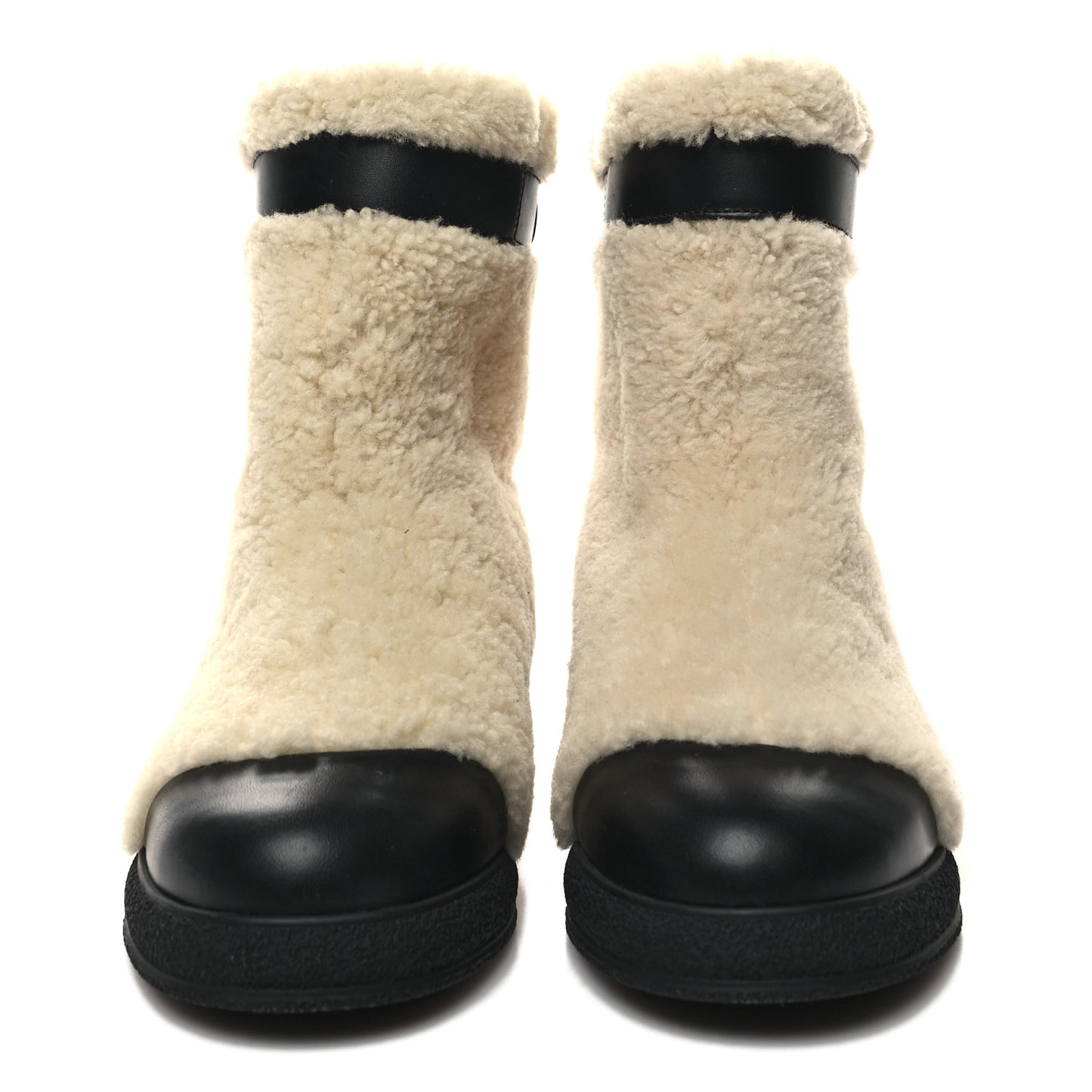 Calfskin Shearling Cap Toe Boots 37 Beige Black