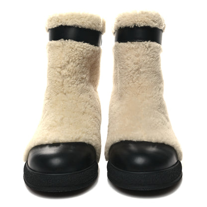 Chanel Calfskin Shearling Cap Toe Boots 37 Beige Black 2 of 9